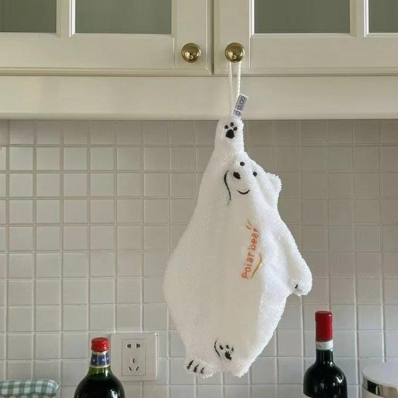 Polar Bear Hand Wiping Towel Super Absorbent Hanging Kitchen Towel Coral Design Thick Cartoon Hand Towel