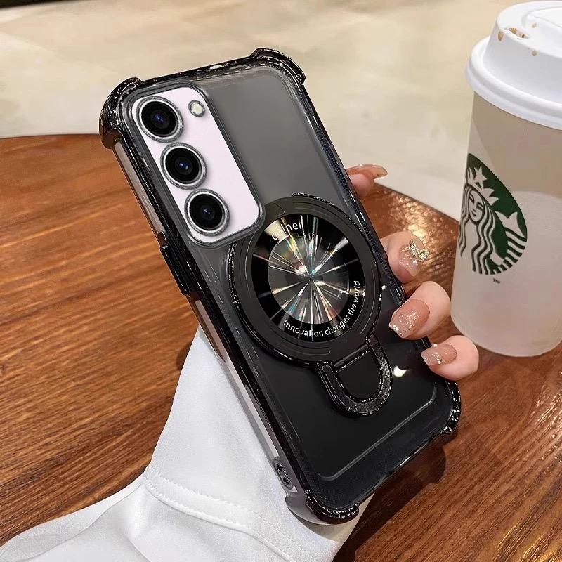 

Plating Stand Clear Case For Samsung Galaxy S26 Ultra S25 FE S24 S23 Plus A57 A37 A56 A36 A17 Holder Soft Cover With Lens Films For S26 ULTRA