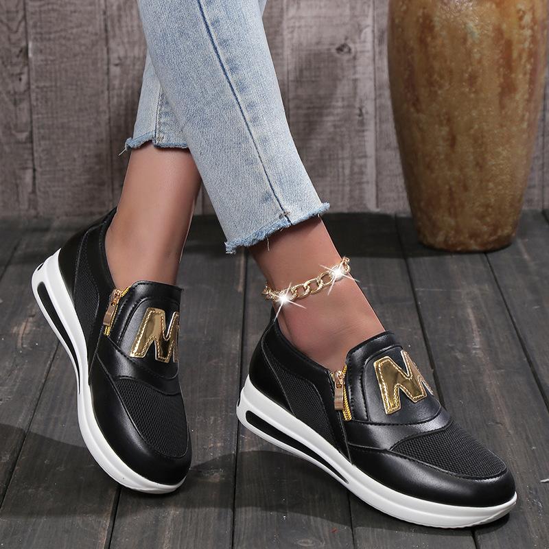 Japanese and Korean plus Size Breathable Letter Sports Style Pumps Female Flat Bottom Slip-on Solid Color Sneakers
