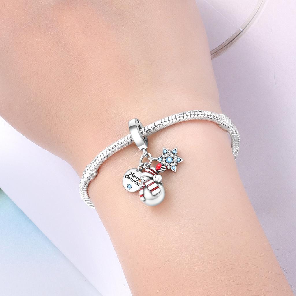 Christmas Party Copper Snowman Snowflake Charms Pendants Fit Diy Bracelet Necklace Women Jewelry Gifts For Friends