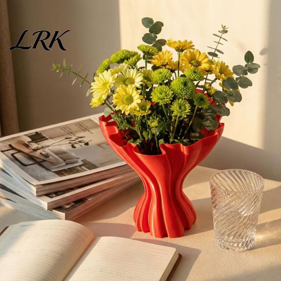 Mehrzweck-Dekorationsvase 3D-gedruckte Vasen, Elegante Faltenvase, Verdrehte minimalistische Blumenarrangement Künstlerischer Trockenblumenhalter Halter, Nordisch