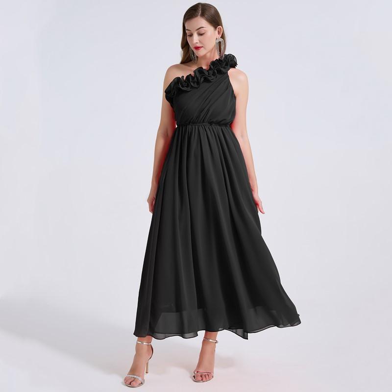 

Sleeveless Plus size Chiffon sexy off the shoulder new in dresses for women casual maxi long summer Party dress XXL чорний