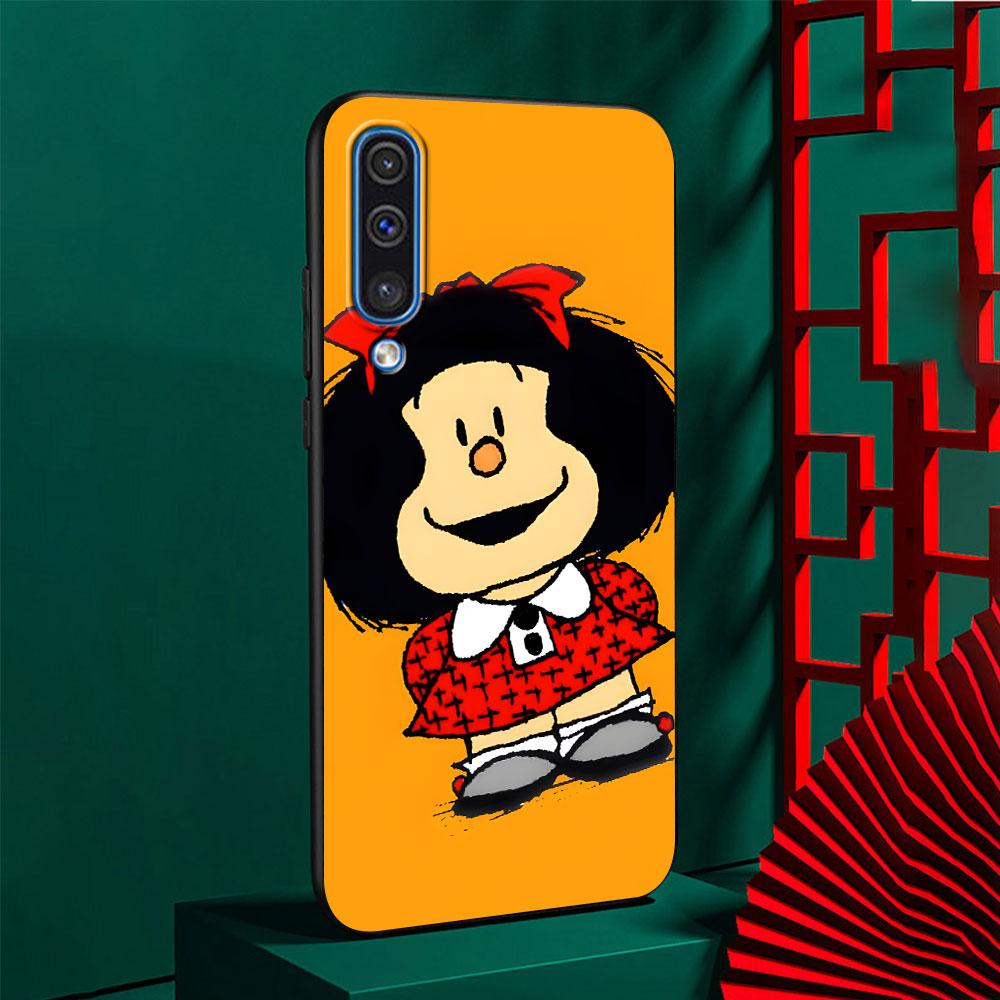 Cute Mafalda Case for Samsung Galaxy A10s A50 A50s A02s A03s A20 A30 A20e A70 A70s A20s A30s A10 A40 A04 A04s Black Phone Cover