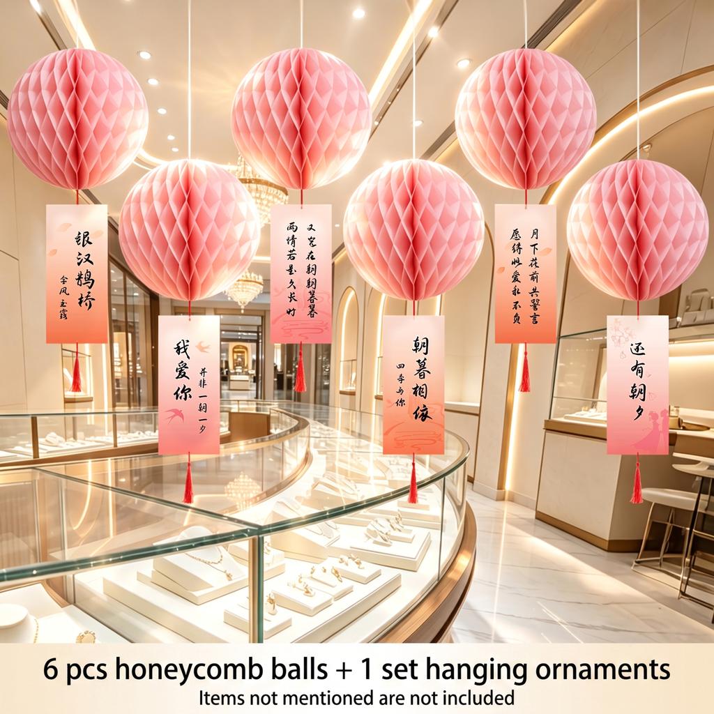 Pink Paper Honeycomb Ball Hanging Ornament Romantic Foldable Ceiling Pendant Valentine's Day Supplies Wedding Party Decoration