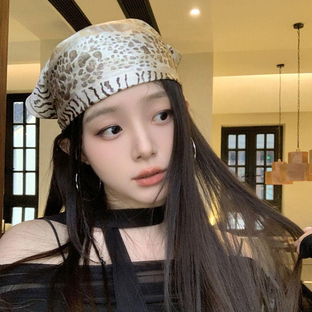 Square Y2k Print Turban Soft Punk Bandana Elegant Leopard Print Hair Scarf  Outdoor