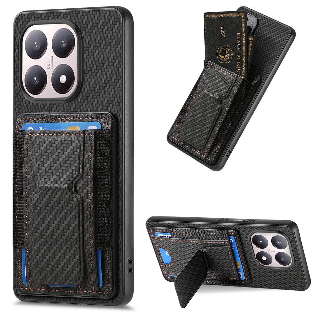 For Xiaomi 15T Case with Card Holder Kickstand Fiber Pattern Leather Back Cover