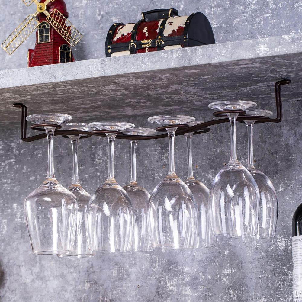 Iron Goblet Storage Shelf Cabinet Organizer Wine Glass Rack Cup Hanger Stemware Holder Hanging Rack