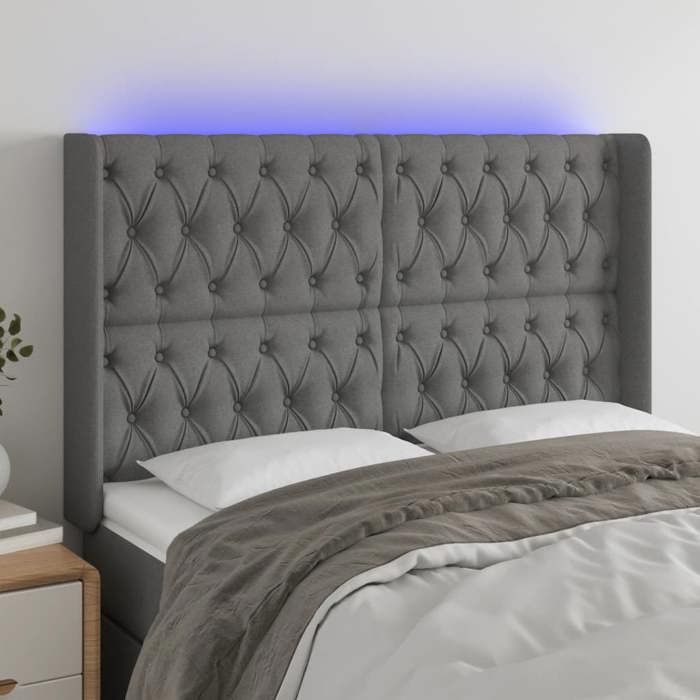 VidaXL Tête de Lit à LED Meuble de Chambre à Coucher Accessoire de Lit Double Tête de Cadre de Lit Intérieur Gris Foncé 3124383