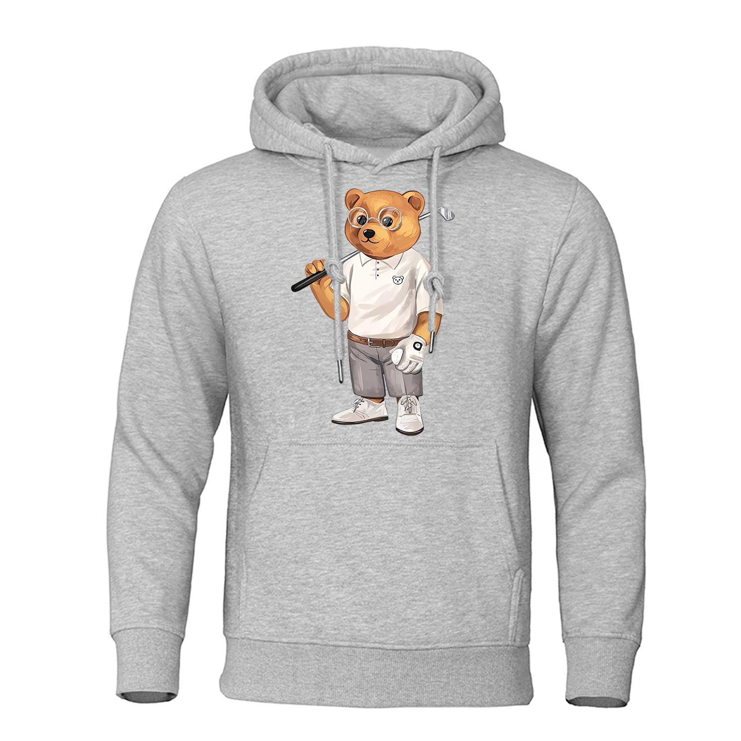 

Mr. Bear With a Golf Club In The Street Clothes Men Street Hoodies Warm Crewneck Hoody Crewneck Pullover Streetwear Man L