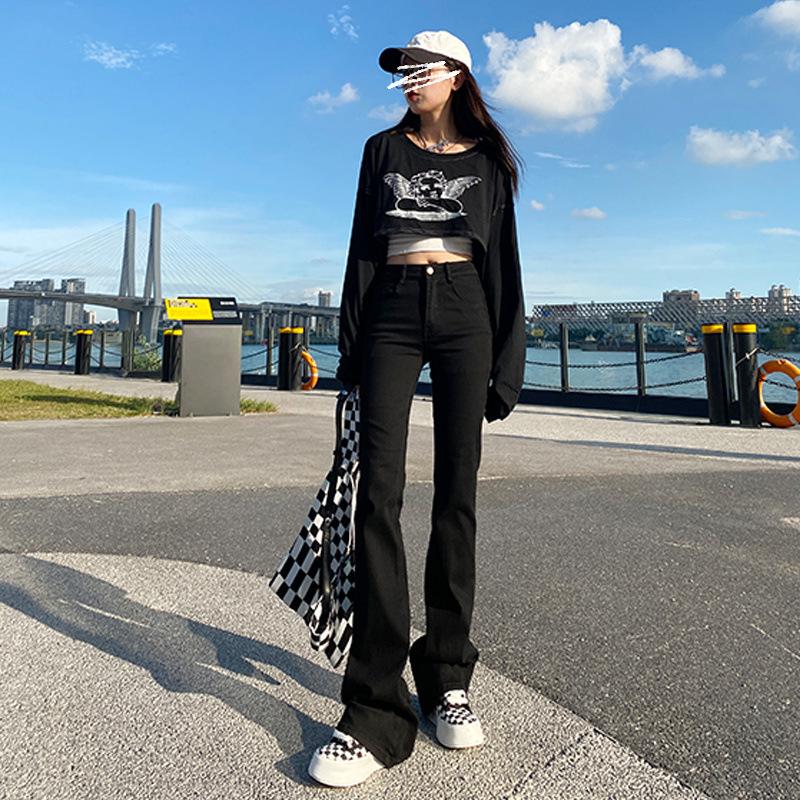 

Женские черные джинсы микро-клеш с высокой посадкой 2025: Слимминг Экстра-Длинный для Высоких Девушек, Идеально для Весны/Осени Extra Small чёрный