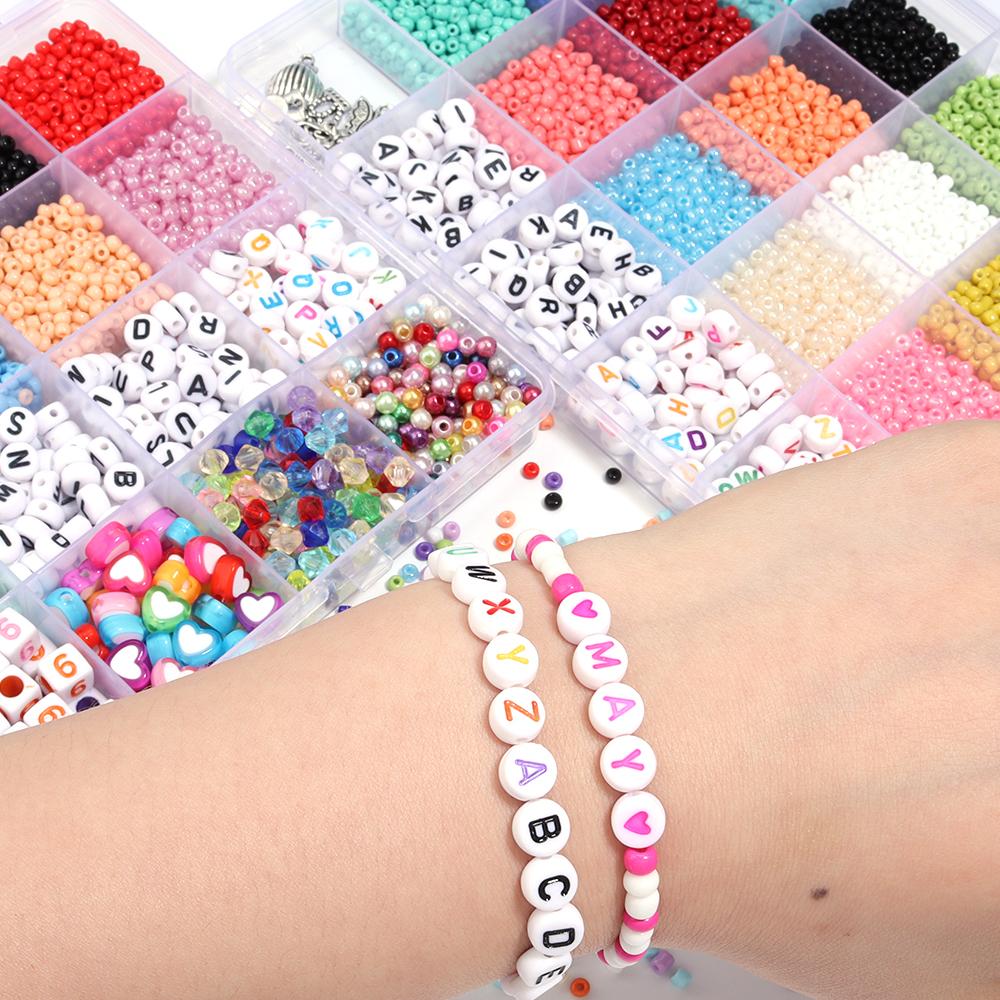 28 Grids Glass Seed Beads Kit Letter Beads Imitation Pearls Beads Alloy Shell Beads For Jewelry Making DIY Earrings Bracelet