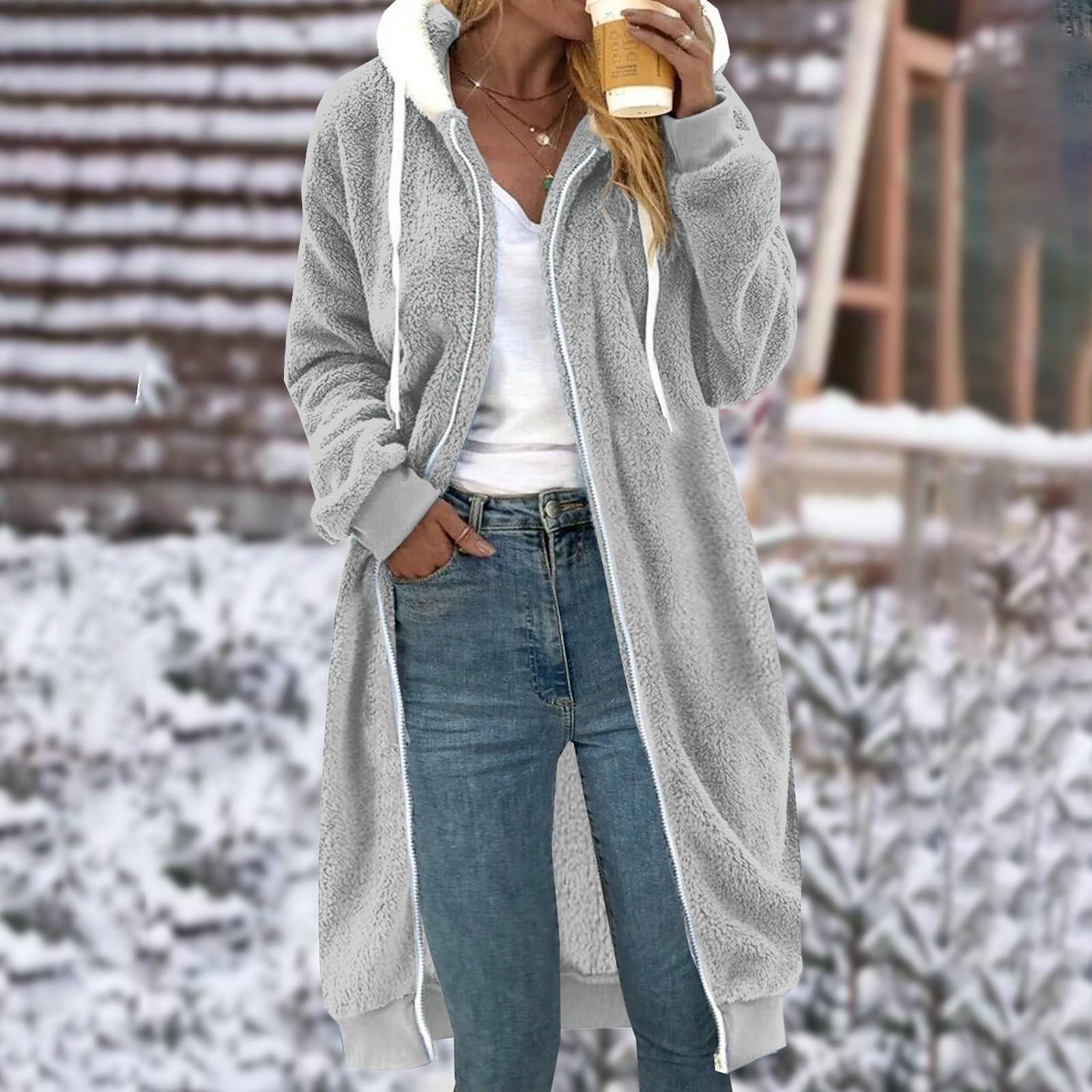 

Женское однотонное двустороннее плюшевое пальто средней длины с капюшоном и карманами XXXXXL