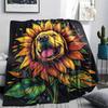 Sunflower Dog Print Flannel Blanket, High quality Comfortable for All Seasons, Home Decor, Warmth and Comfort, Perfect for Christmas Gifts