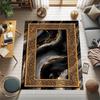 Black Gold Marble Area Rug – Greek Key Border Print Carpet Soft Non-Slip Floor Mat for Living Room Bedroom Elegant Modern Decor