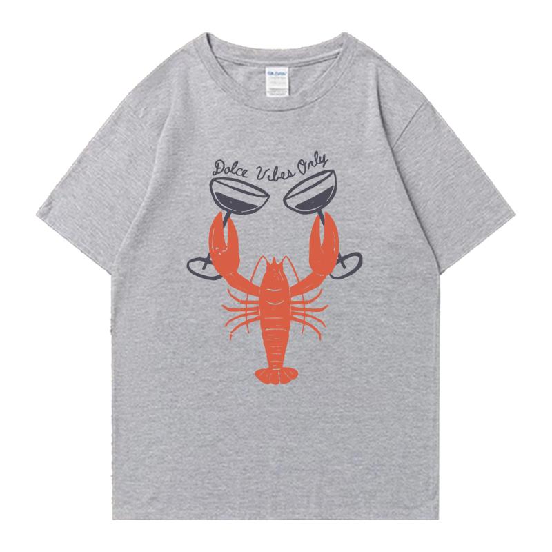 Heißer Verkauf Hummer und Weinglas Grafikdruck Kurzarm T-Shirt Sommer Oberteil Unisex Oversized Unisex T-Shirt