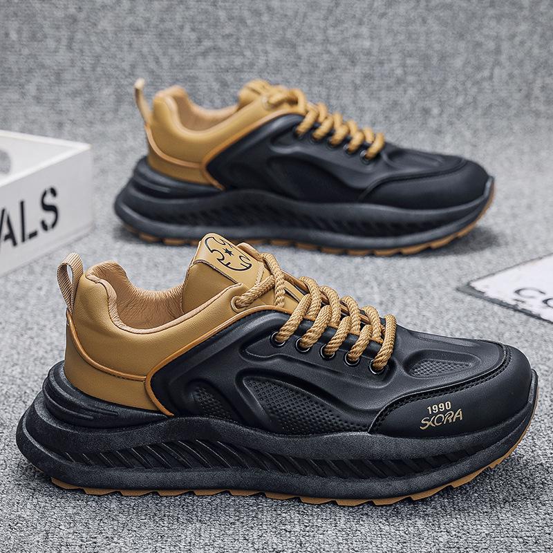 

Мужские трендовые кроссовки 2025 в стиле «папиных»: Стильная, удобная, на толстой подошве спортивная повседневная обувь для весны и осени 40 жёлтый/чёрный