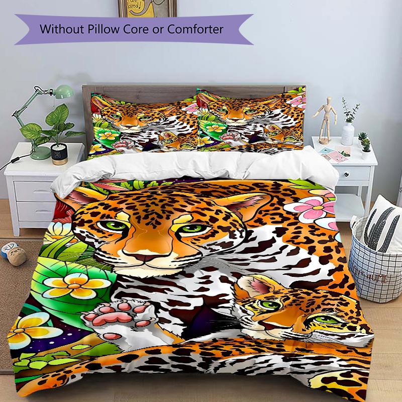 3pcs Leopard Print Duvet Cover Set - Machine Washable, Includes 1 Cover and 2 Pillowcases, No Core Included yy251013023