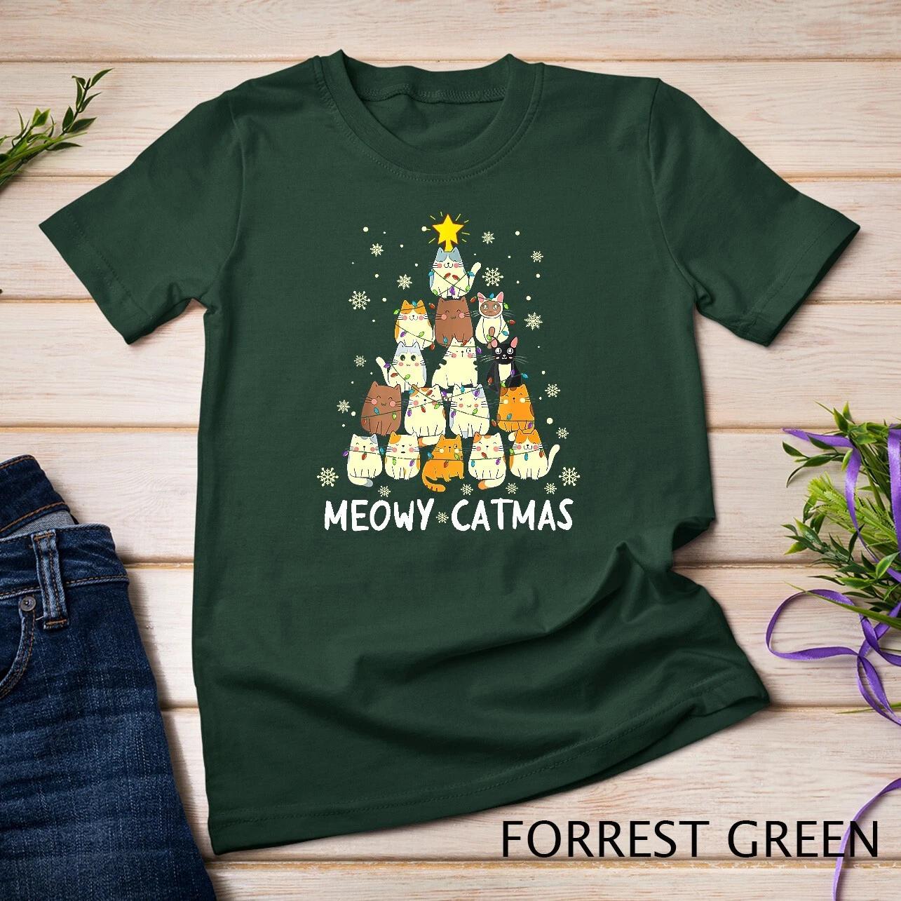 Meowy Catmas Cat Christmas Tree Xmas Girls Boys Funny Santa Unisex T-shirt 3XL