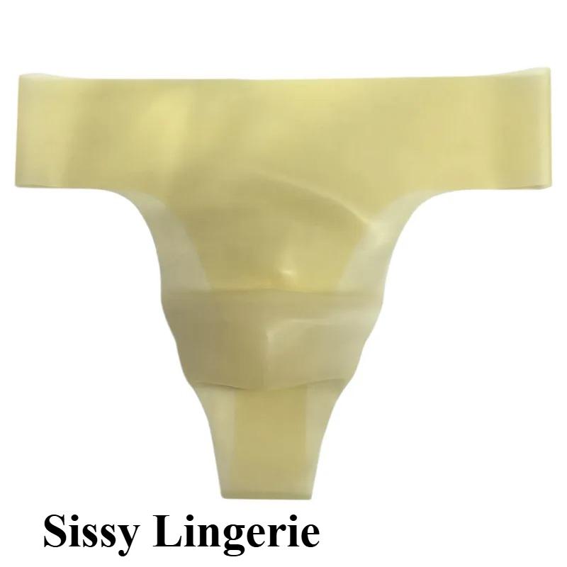 Fetish Latex Glossy Thong Men Sexy Transparent Seamless Rubber Underwear Glossy U Convex Underpant Erotic Sissy Lingerie Panties