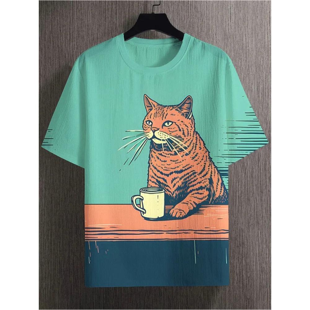 3D T-shirt Men's Cat Printed Comfortable Short Sleeved Comfortable Versatile T-shirts Fashionable