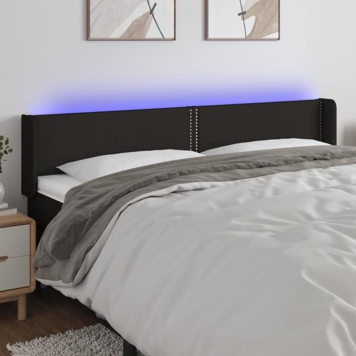 3123120 vidaXL Tête de lit à LED Noir 203x16x78-88 cm Tissu