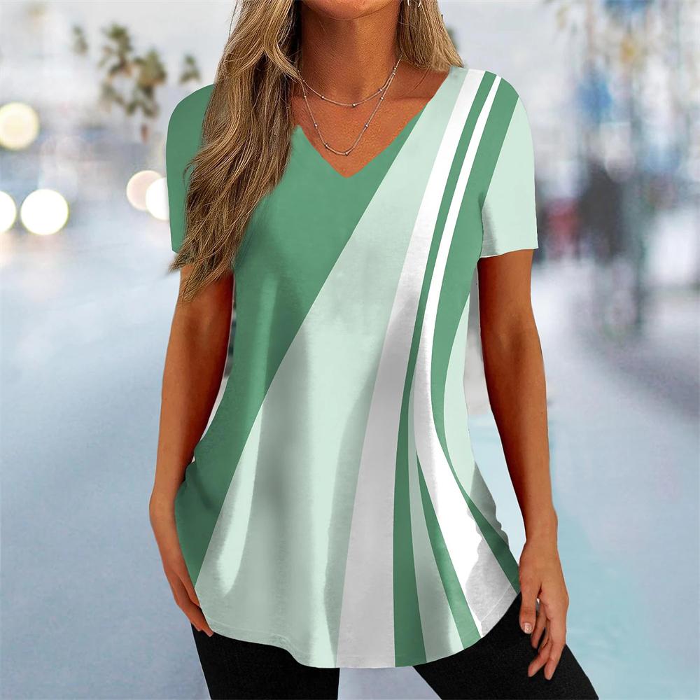 Tricou nou pentru femei, cu imprimeu curbat, cu decolteu în V, îmbrăcăminte de stradă, îmbrăcăminte pentru femei, ocazional vară, cu mânecă scurtă, pulover, tricou pentru femei