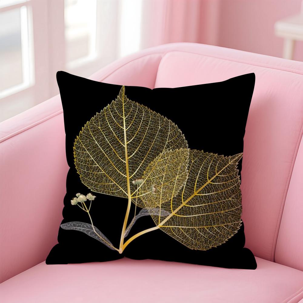 Elegant Floral ATr Golden Leaf Branch Pattern Cushion Cover Pillow Case Soft Skin Friendly Fabric Concealed Zipper