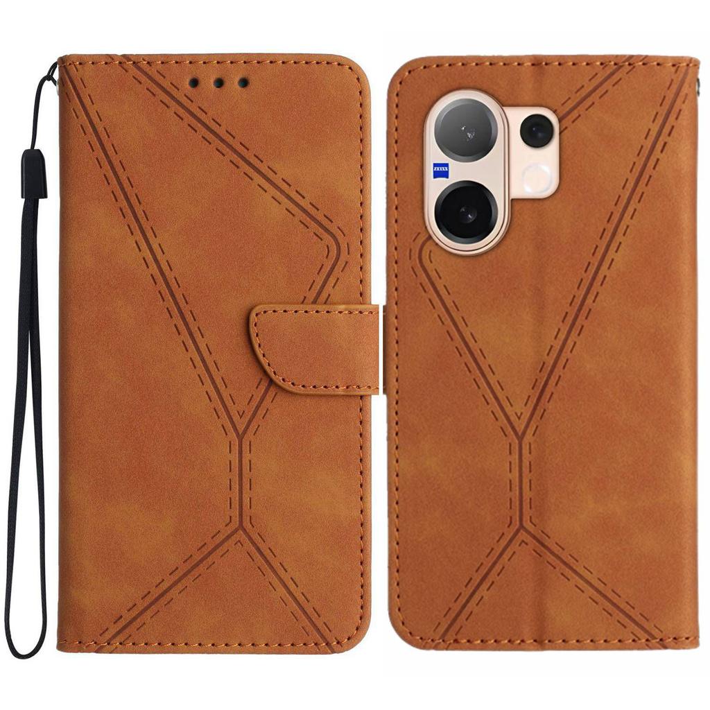 For Vivo V60 5G Case Skin Touch Lines Imprinted PU Leather Flip Phone Cover