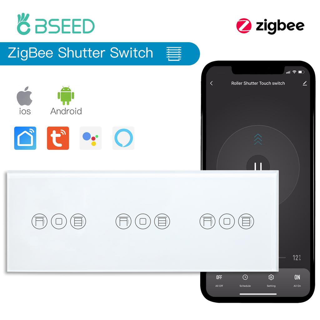 BSEED Zigbee Smart Roller Shutter Switches Light Blinds Switch Tuya Smart Life Plus French Wall Sockets USB Type-c Glass Panel