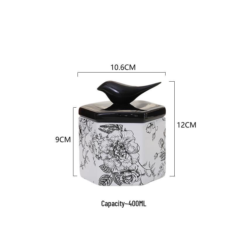 ZISIZ Flower & Bird Hexagonal Ceramic Storage Jar