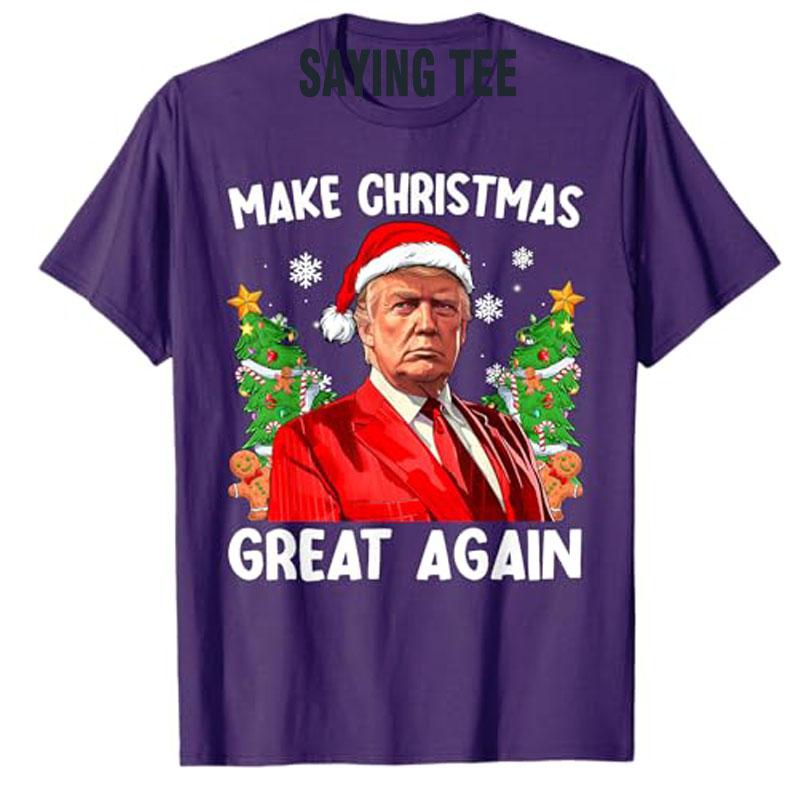 Cotton Tops Make Christmas Great Again Funny Santa Men Xmas T-Shirt Novelty Gift Humorous Ugly Christmas Sweater Saying Tee Y2k Top