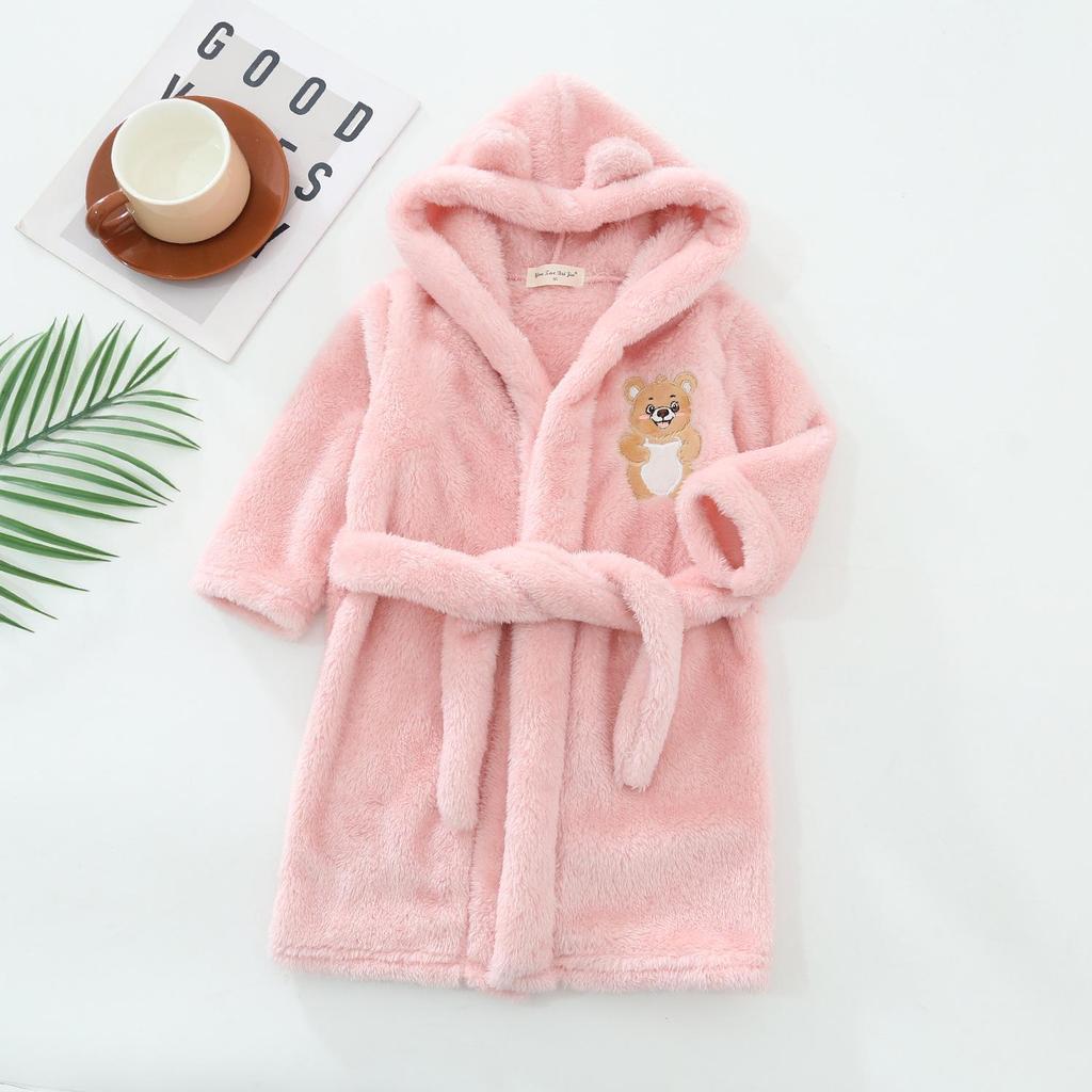 Children's Plush Cartoon Bathrobe - Boys' & Girls' Double-Sided Fleece Pajamas for Autumn/Winter