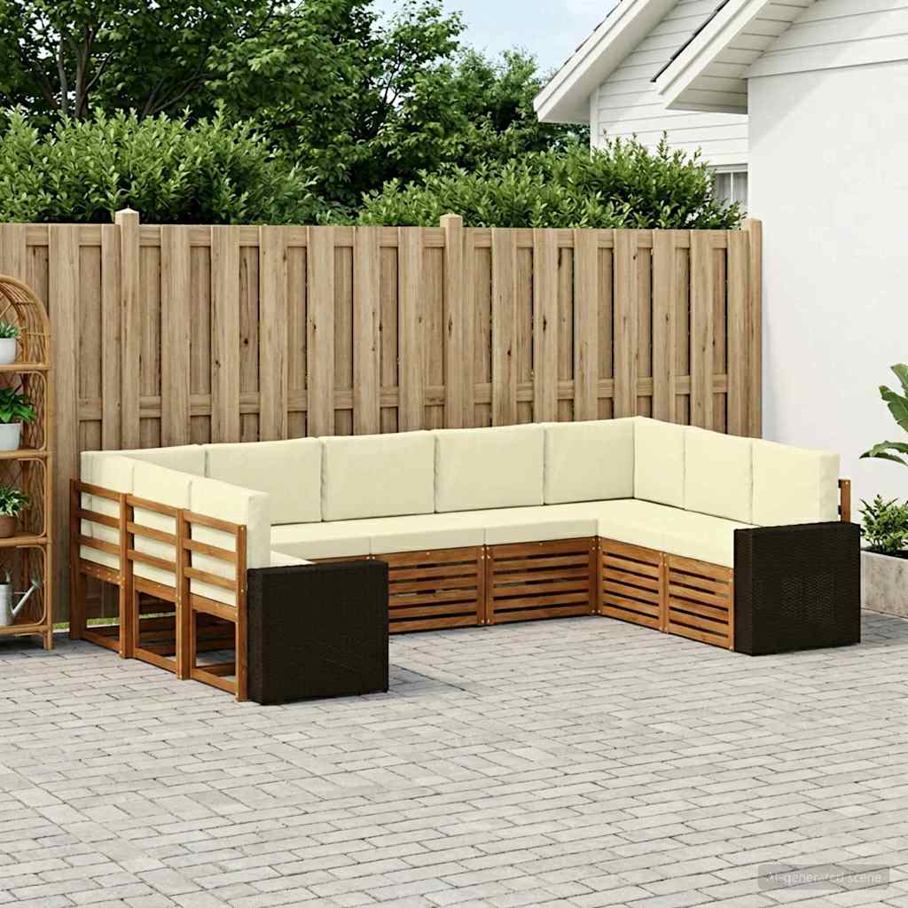 Outdoor Corner Sofa Set with Cushions 9 pcs Natural and Cream Polyester