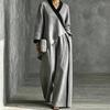 2026 Autumn Women's Clothing Popular Contrasting Color V-neck Irregular Top Wide-leg Pants Loose Casual Suit