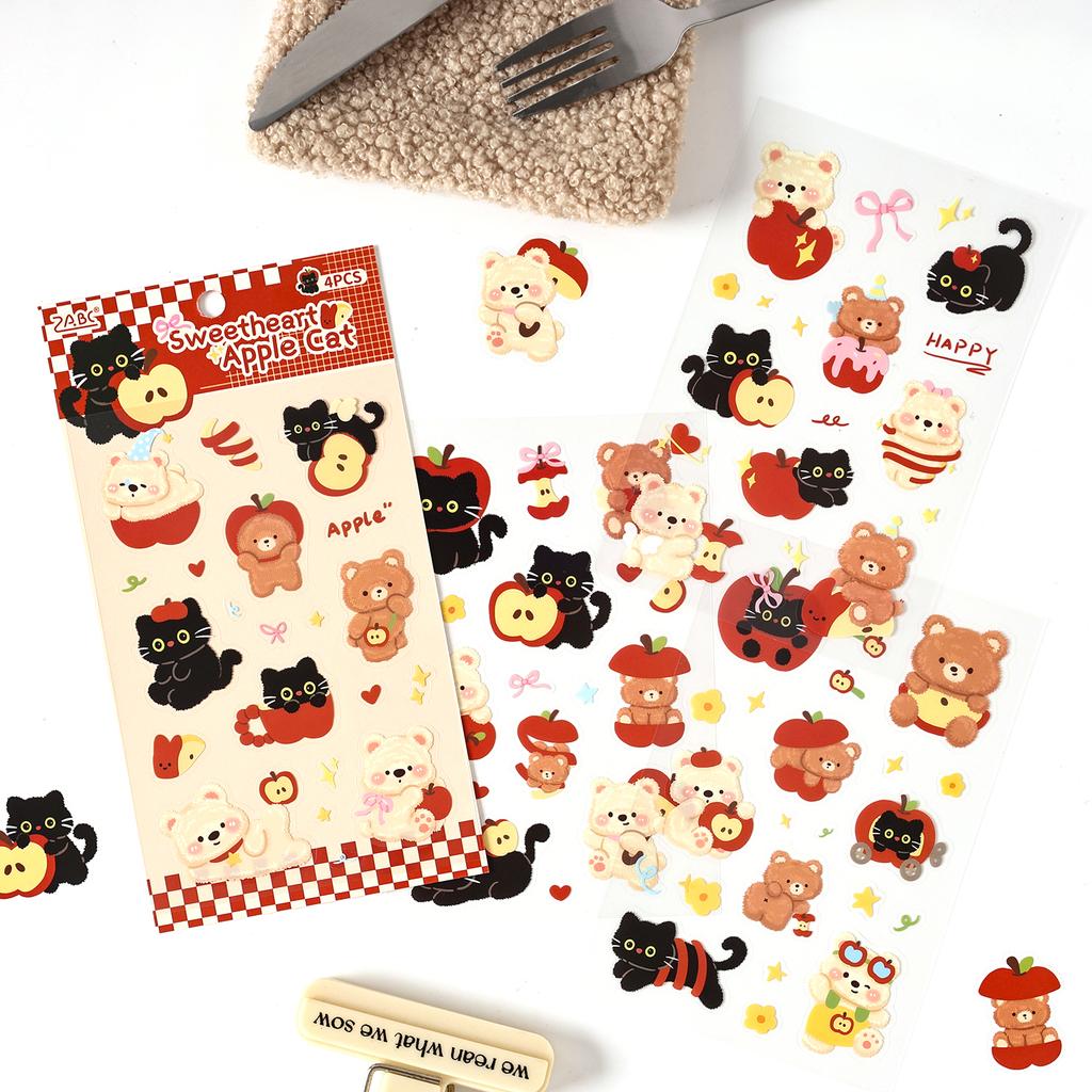 4sheets Cute Pet Tea Party Series Kawaii Cartoon Animal Decoration Stickers DIY Diary Scrapbook Aesthetics Stationery Stickers