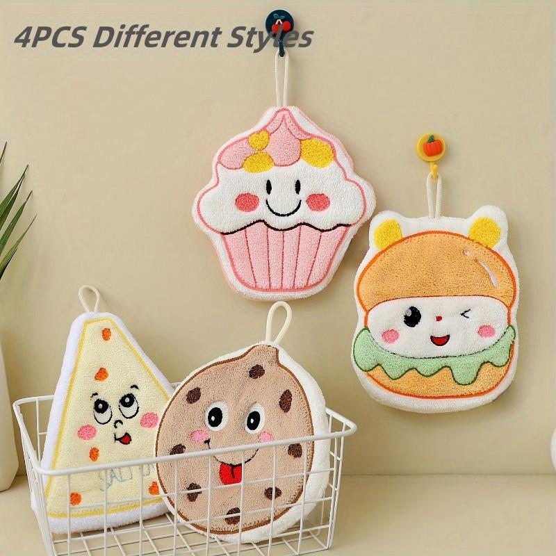 4pcs Cartoon Hand Towel Set,soft and Absorbent,double Sided Three Layer Thickening,cute Baking Pattern,for Home Bathroom Kitchen,outdoor Sports Travel