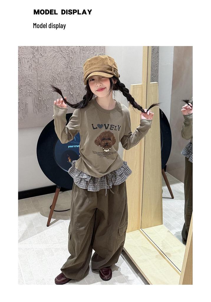 Girls' Autumn Long-Sleeve T-Shirt & Workwear Pants Set - 2026 New Style for Big Kids
