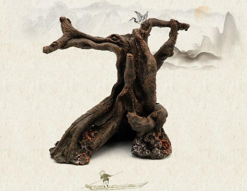 Fish Tank Landscaping Simulation Sunken Wood Resin Crafts Tree Shaped Sunken Wood Roots Tied with Mos Tree Aquarium Decoration
