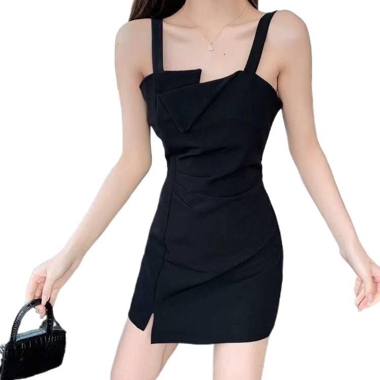 Elegant Black Slip Dress for Women - 2026 Spring/Summer Slim Fit A-Line Skirt