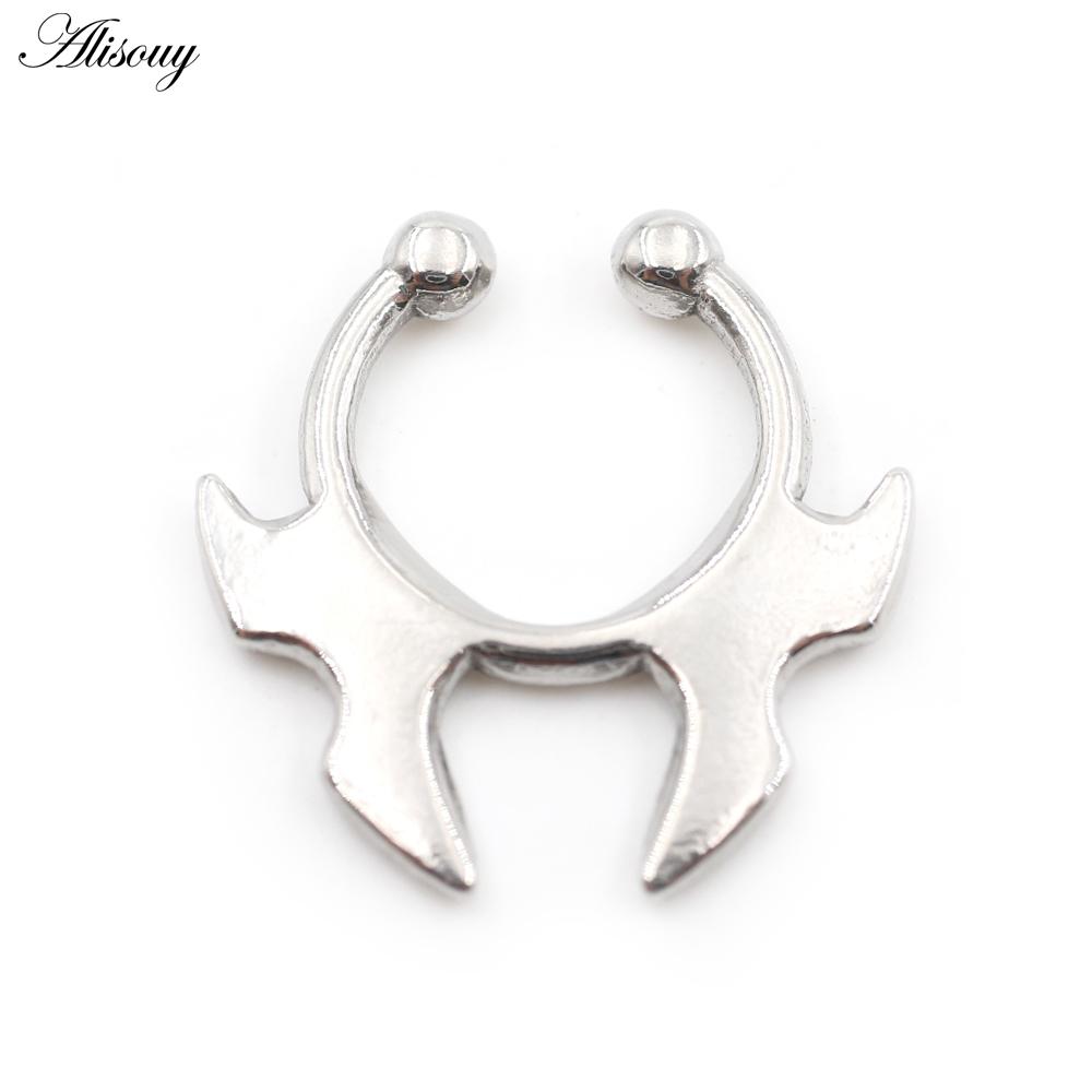Alisouy 1PC Stainless Steel Casting Tusk Fangs Cone Nose Ring Septum Ear Cuffs Cartilage Tragus Daith Non Piercing Body Jewelry