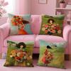 The girl is holding flowers Cushion Cover Short Plush DoubleSided Printing Home Machine Washable in Warm Winter Pillow Cover