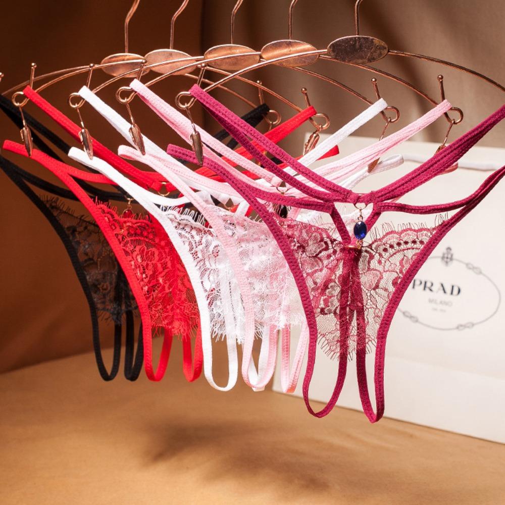 Light Luxury Lace Sexy Thong Women's Cross Strap Ultra-thin Hollow Temptation Panties Hot Open T Pants 2225