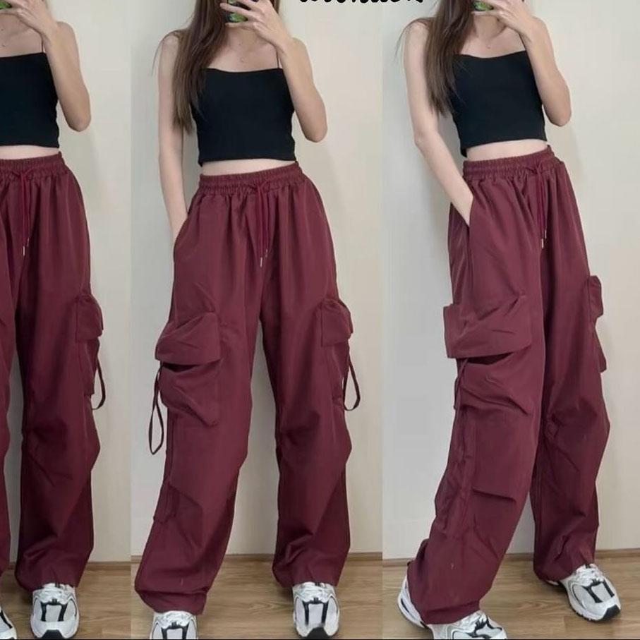 Solid Color Women's Spring Autumn Plus Size Dopamine Loose Wide Leg Elastic Waist Pants Thin Breathable  Work Pants