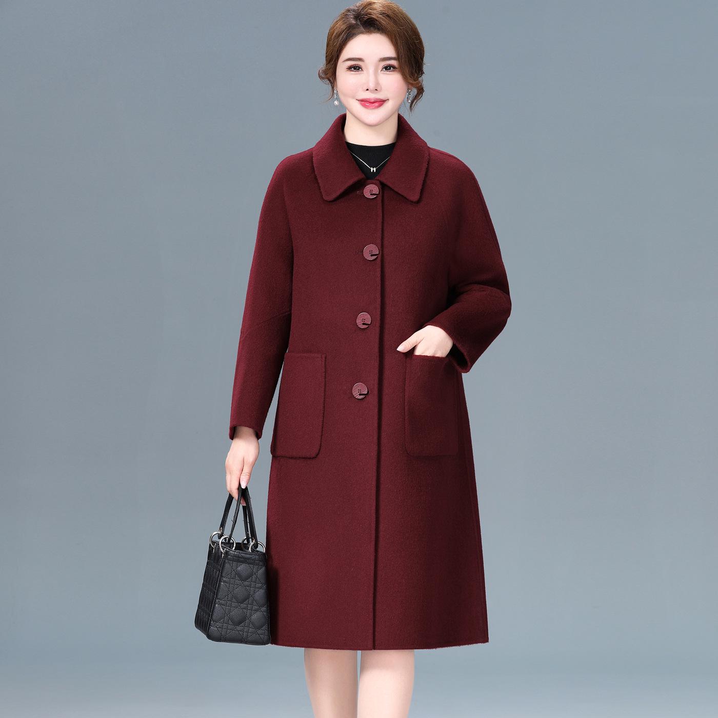 

Кашемировое пальто средней длины двустороннее - Большой размер, Свободный крой, Высококачественное шерстяное пальто на осень/зиму для женщин среднего и пожилого возраста. 3XL (recommended for 145-160 jin)