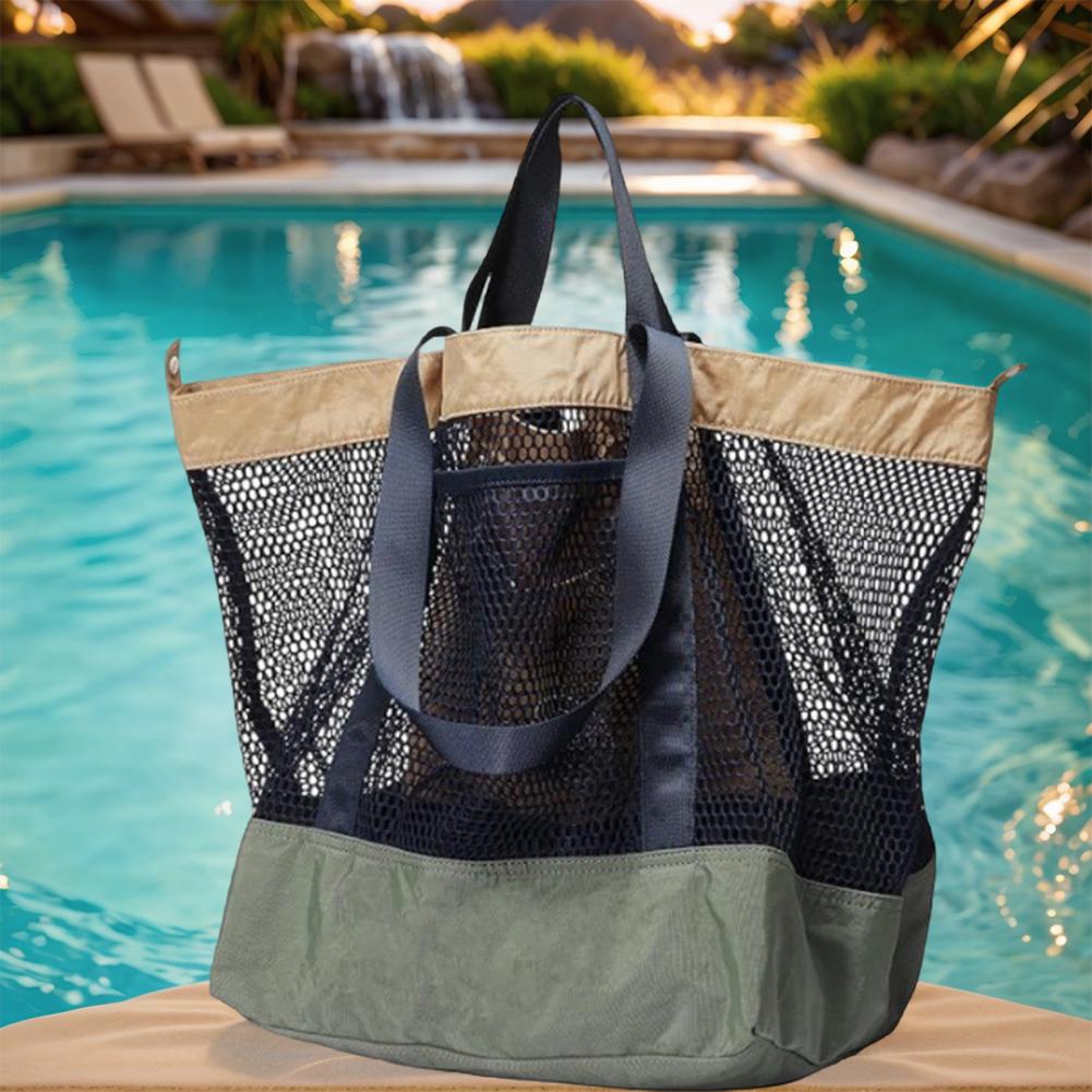 Summer Beach Mesh Bag Large Capacity Outdoor Travel Storage Bag Breathable Leisure Seaside Handbag Summer Vacation Handbag