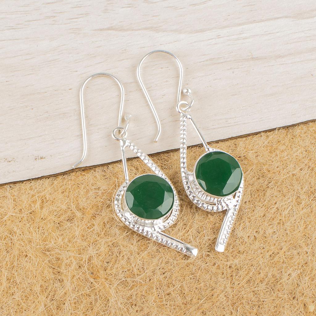Green Onyx Gemstone Jewelry, 925 Solid Sterling Silver Earrings, Handmade Gorgeous Silver Jewelry For Wedding Gift