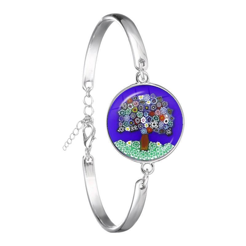 Murano Millefiori Braceler MultiColour Flower 18mm Glass Cabochon Chain Bangle Jewelry For Women Men Gift