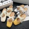 Wear Half Slippers Women's Thick Heel Soft Leather Silver Lace New Bow 2025 Spring and Summer Muller Shoes Bag Head Slippers