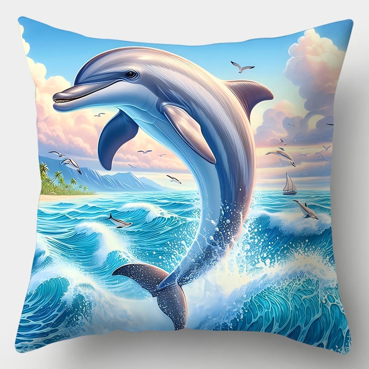 

Sea Animal Dolphin Decorative PillowcaseSuitable for sofa car bedroom decorative cushion cover pillow cover 16x16Inch