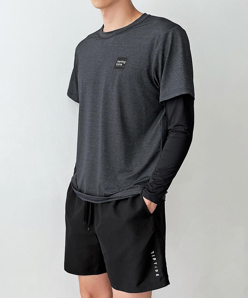 Helingbon [Set] Men'S Layered Short Sleeve Rash Guard & Easy Swim Pants Rc104 Ac900